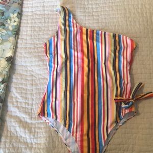 Striped One Shouldered Swimsuit